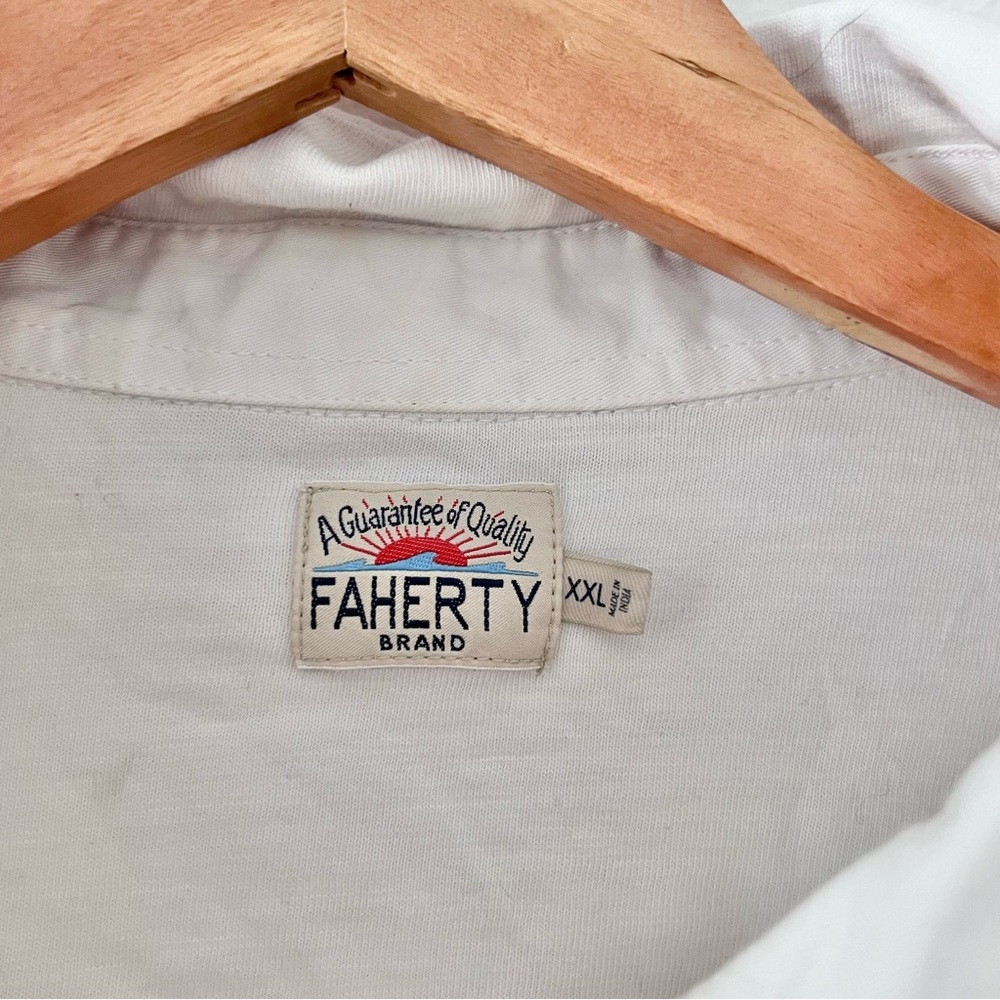 Faherty White Sunwashed Double Pocket Knit Button Down Shirt Sz XXL - Picture 3 of 5